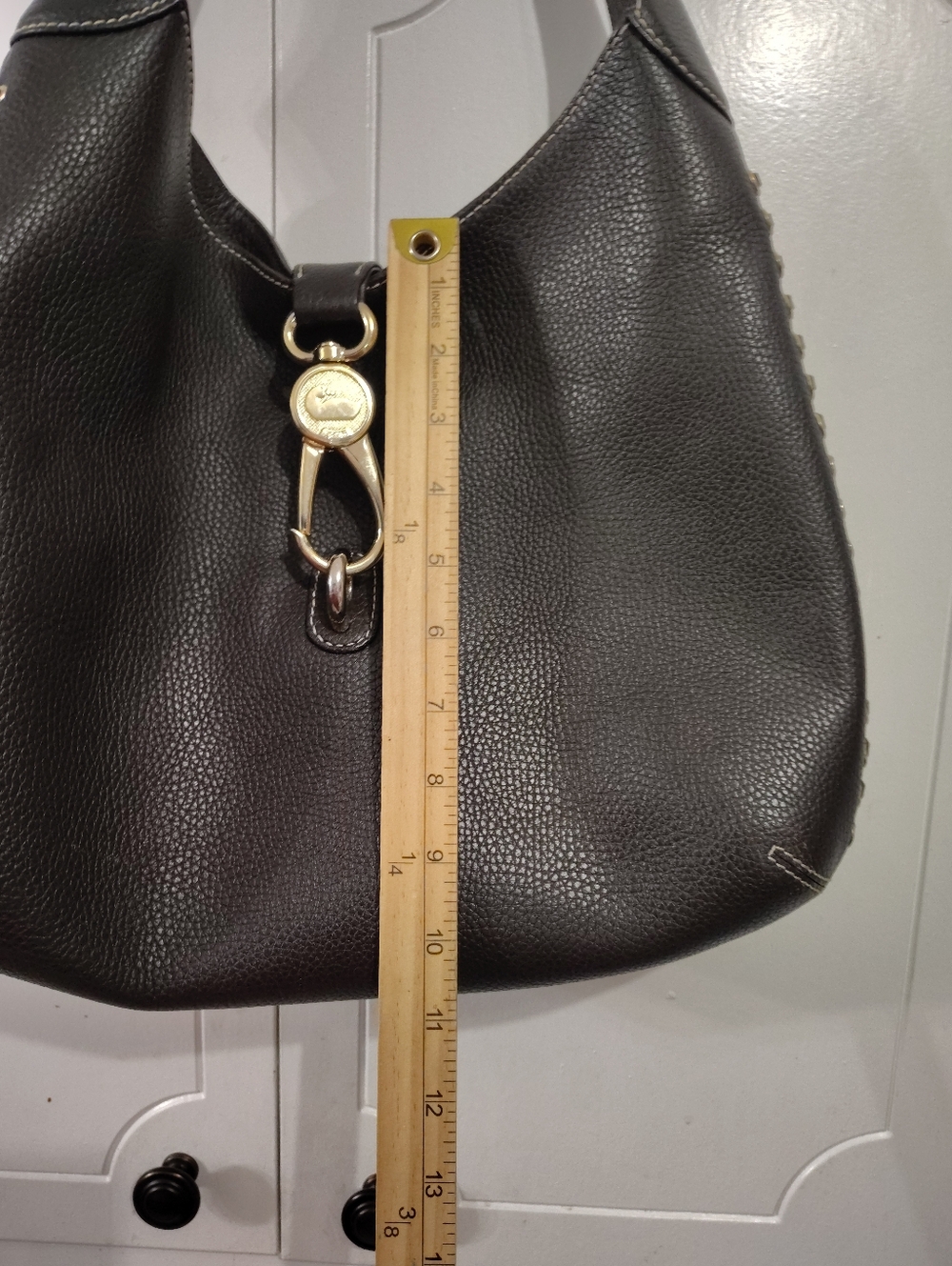 Dooney And Bourke Classic Brown Leather Hobo Bag with Gold Hardware Purse - Picture 4 of 9